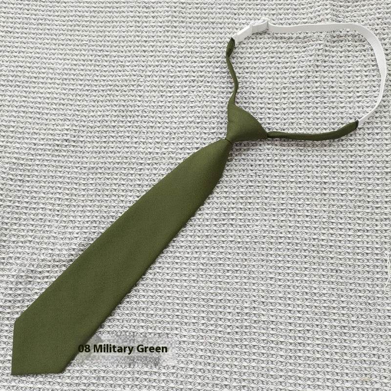 Solid color adjustable arrow type men's tie in military green cotton fabric