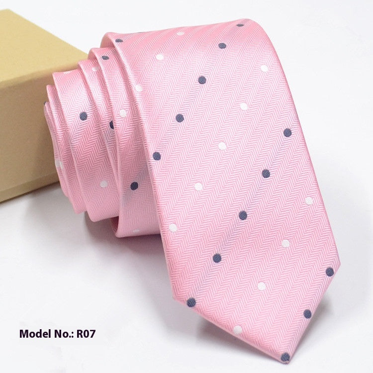Fashion exquisite jacquard pink tie with polka dot pattern for men wedding groom accessory