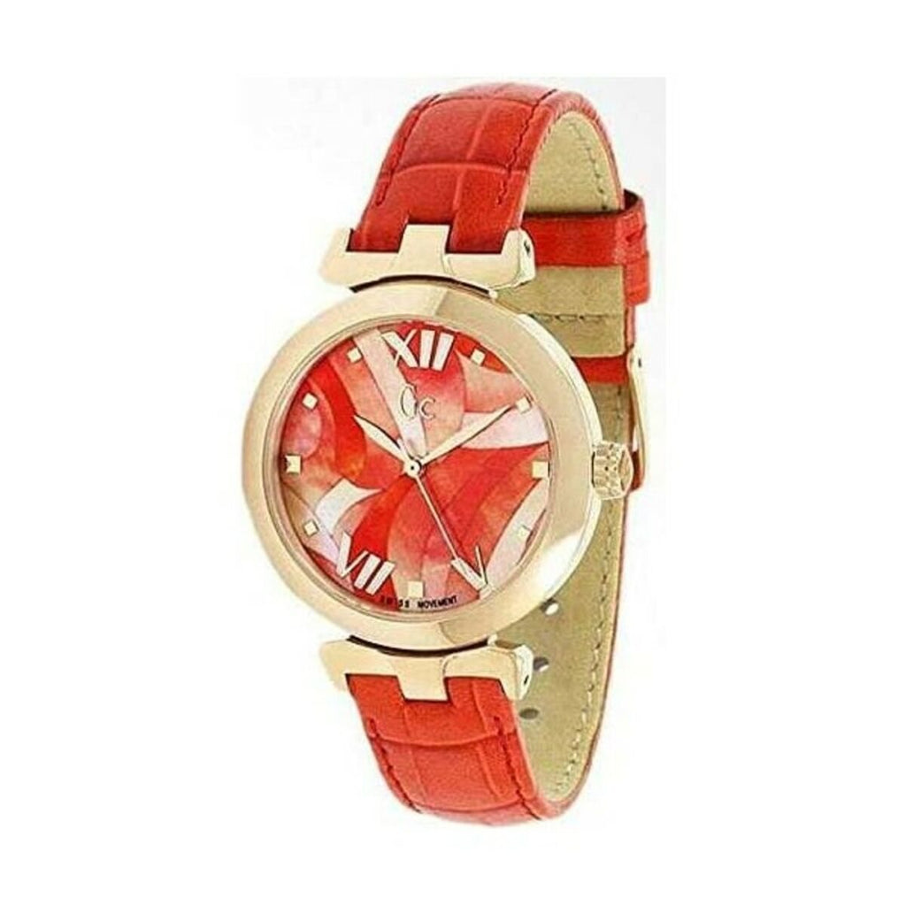 Ladies' orange dial watch with leather strap and stainless steel case, 34 mm diameter ladies' watch