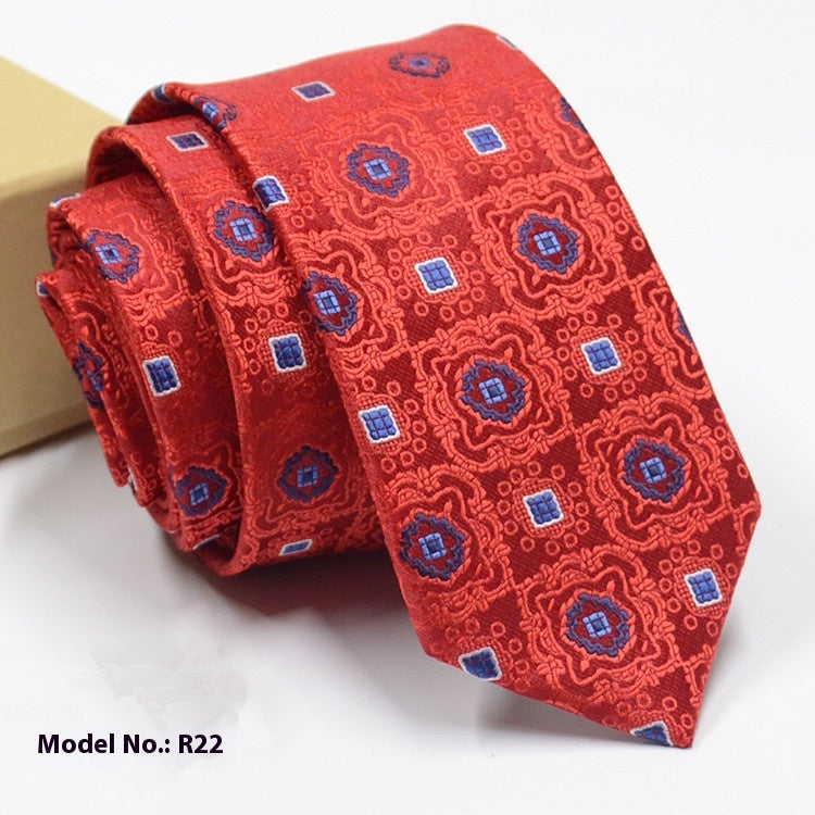 fashion exquisite jacquard tie in red with blue floral and geometric pattern for men wedding groom accessories