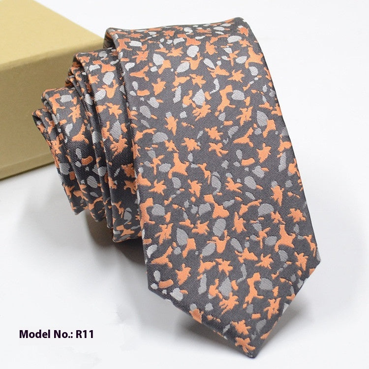 fashion exquisite jacquard tie with orange and gray floral pattern for men wedding groom accessory