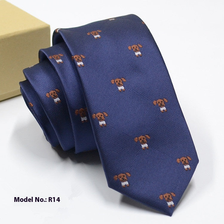 Fashion exquisite jacquard navy blue tie with small dog pattern for men