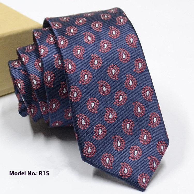 Fashion exquisite jacquard navy blue tie with red paisley pattern for men