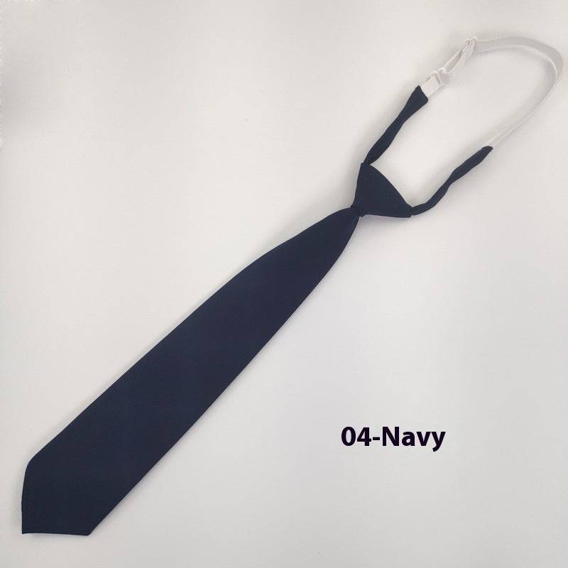 Solid color navy blue men's cotton arrow style tie with adjustable strap