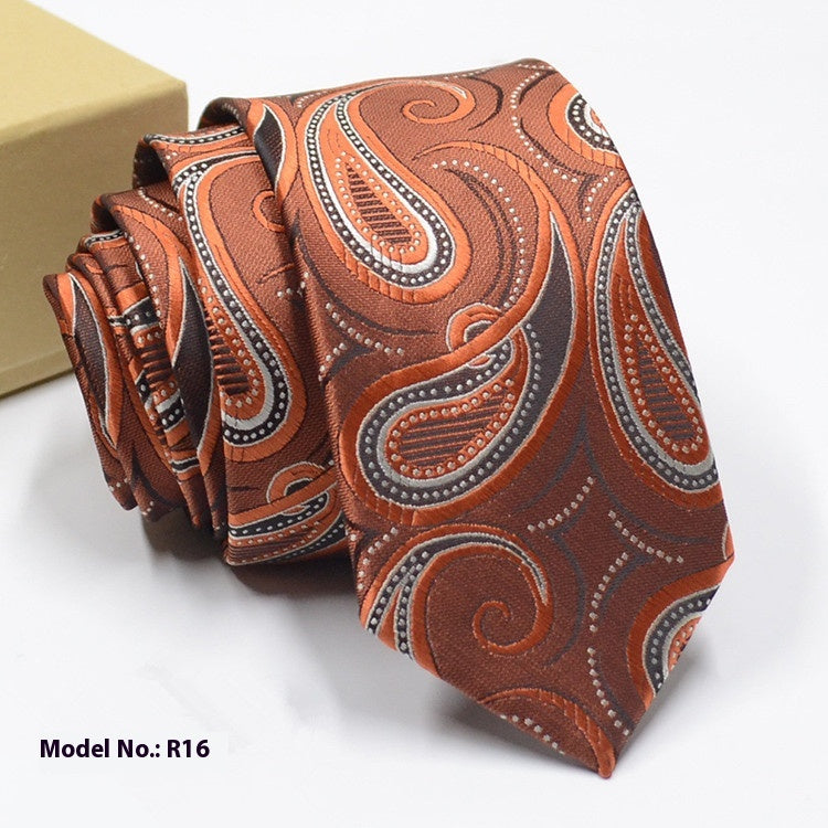 Fashion exquisite jacquard tie with orange paisley pattern for men's formal wear