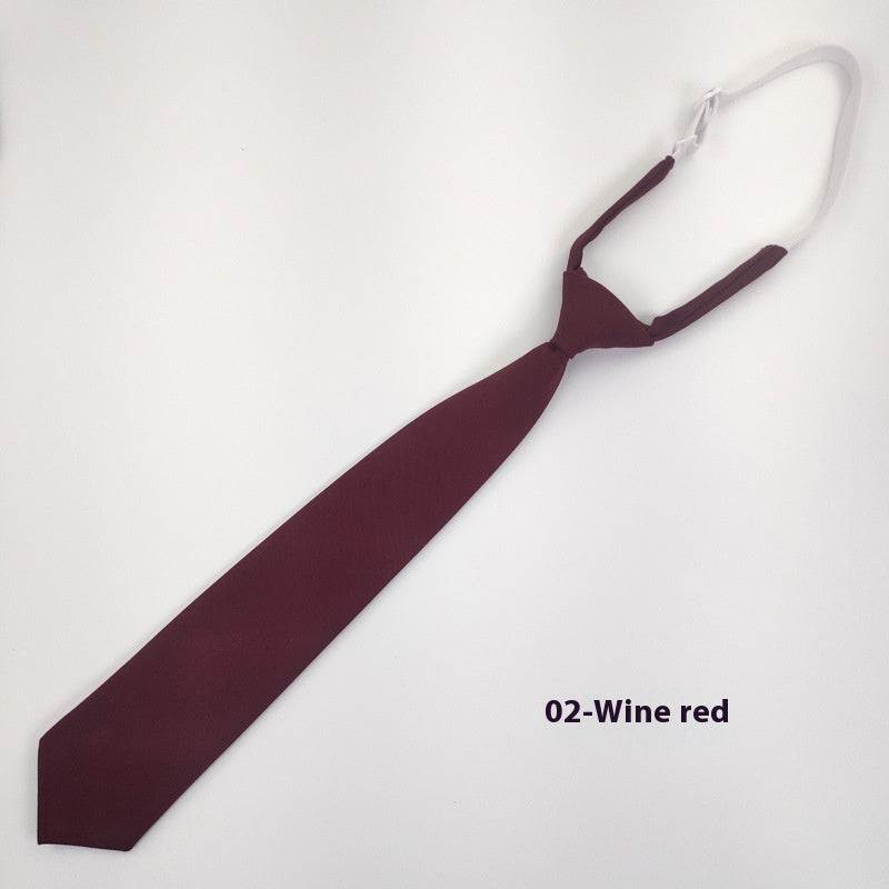 Wine red solid color men's arrow-style cotton tie with adjustable neck strap