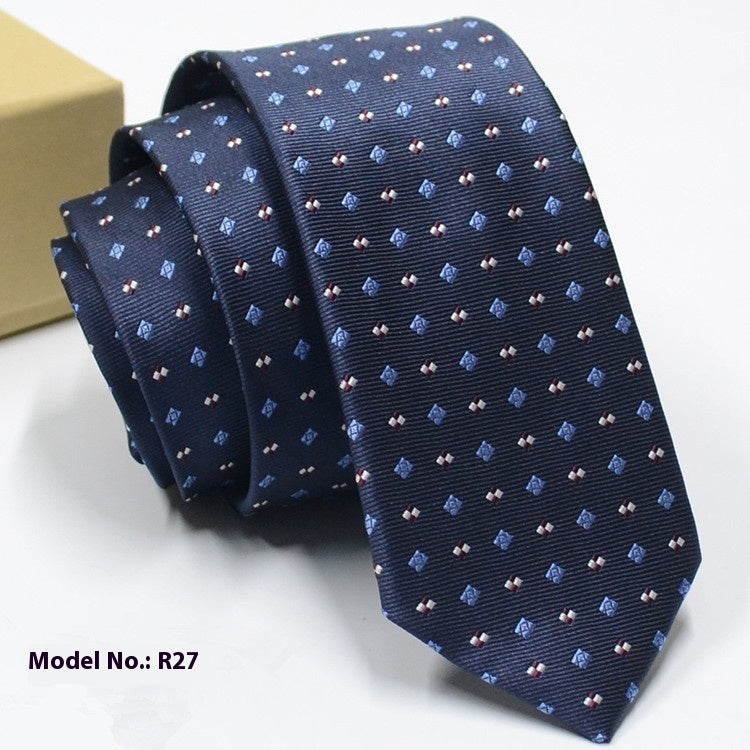 Fashion exquisite jacquard striped bow tie in navy with blue and red pattern, model R27