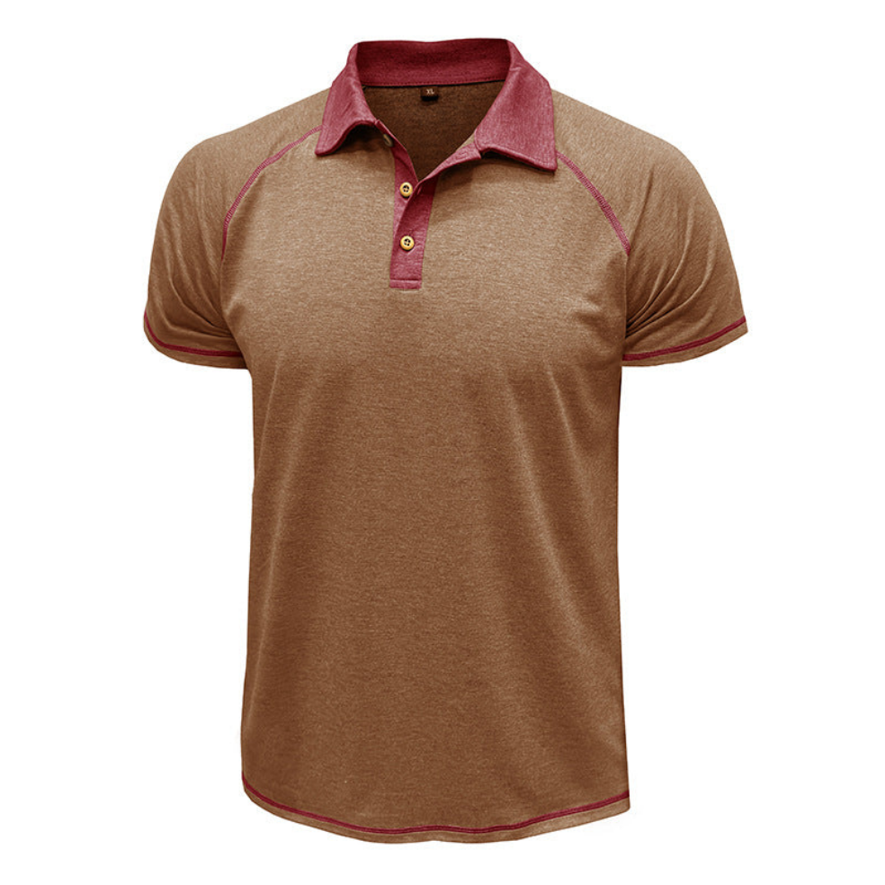 T-shirt à manches courtes avec col polo marron clair pour homme