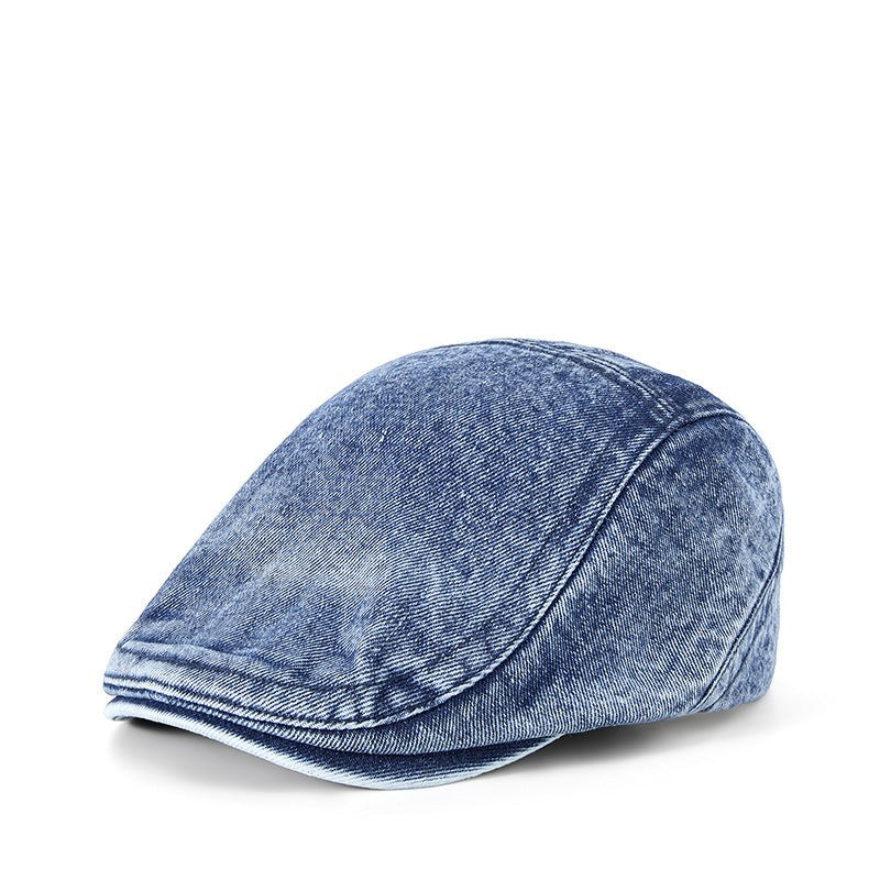 men's denim hat in light blue cotton with flat top style and casual sporty design
