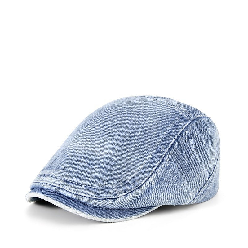 Light blue men's denim flat top hat with breathable cotton fabric, suitable for all seasons
