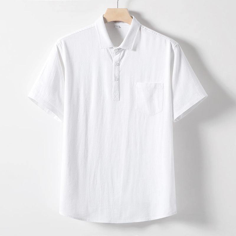 T-Shirt en Lin blanc pour homme en lin respirant et léger à manches courtes avec col polo et poche poitrine