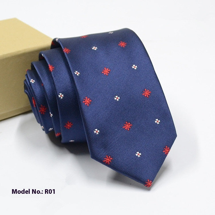 fashion exquisite jacquard navy blue tie with red and white flower pattern