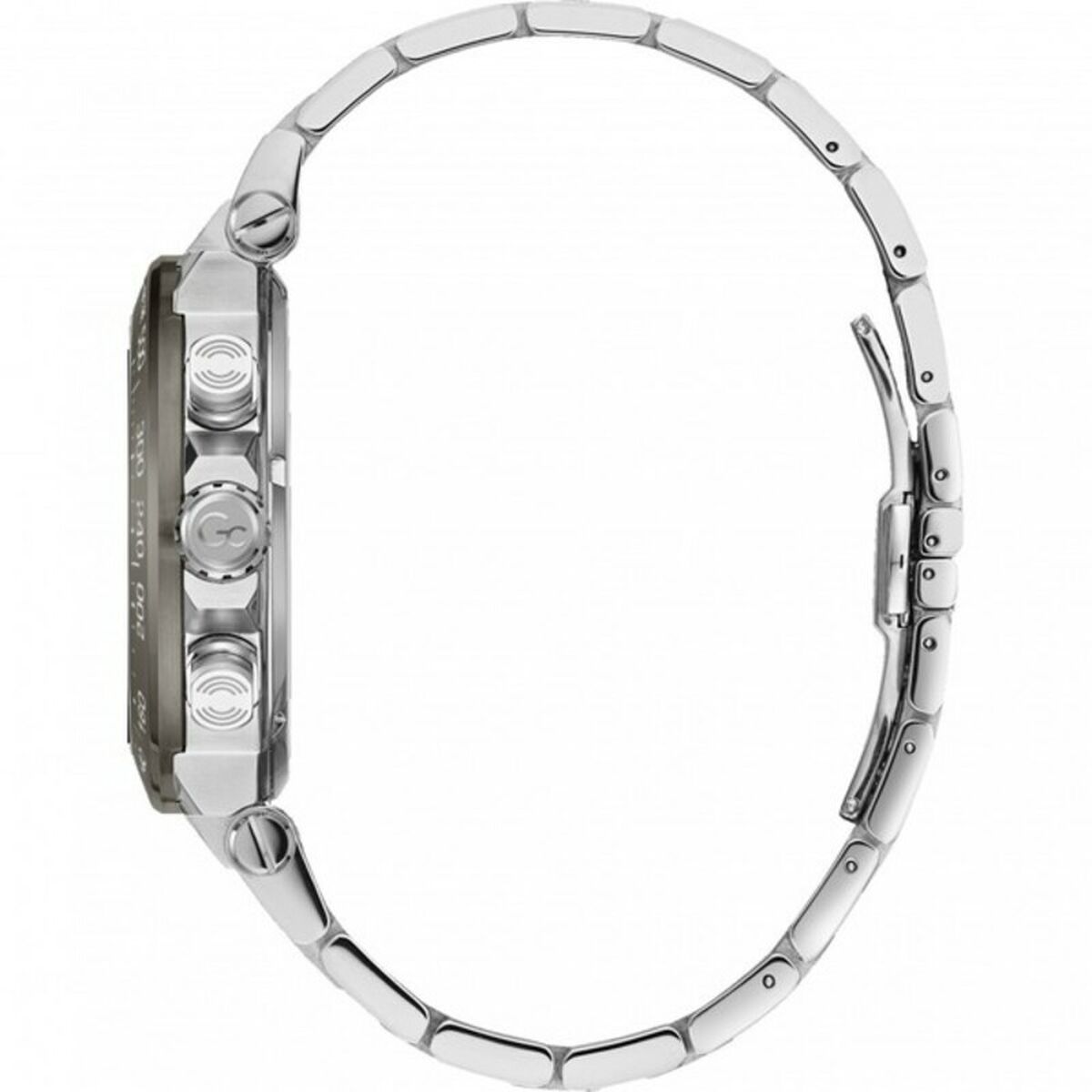 Side view of men's GC Watches Y37011G5MF wristwatch with grey dial and silver stainless steel bracelet