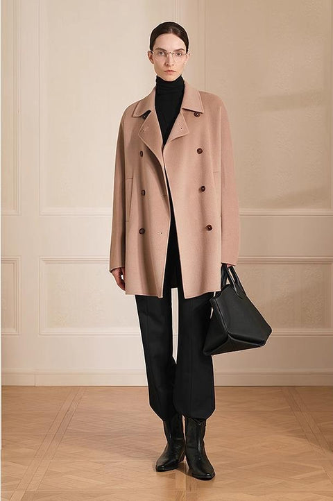 "Desert Rose"Australian imported wool double-breasted high-end woolen coat for small women-0