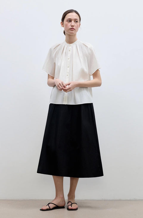 "Silent Island" Stand-up collar pleated short-sleeved shirt women's casual top-0