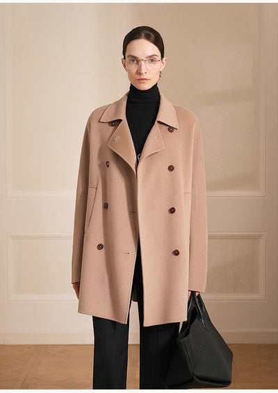 "Desert Rose"Australian imported wool double-breasted high-end woolen coat for small women-4