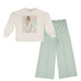 Ensemble enfant doux avec sweat-shirt blanc imprimé et pantalon large vert pâle
