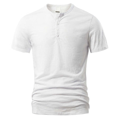 Men's slub cotton short sleeve solid color casual pullover t-shirt in white