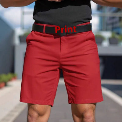 Men's solid color red business sports straight fit fifth pants shorts with black belt