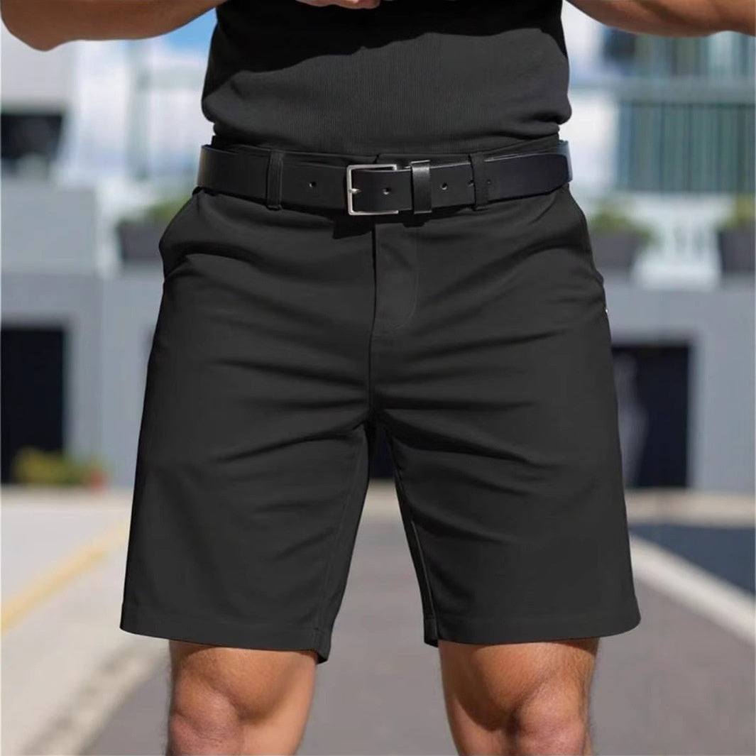 Men's solid color black business sports fifth-length shorts with micro elasticity made of polyester fiber