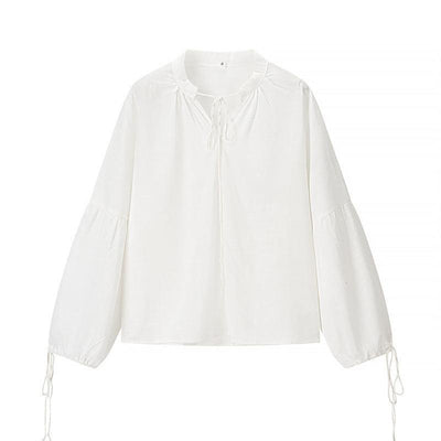 Chemise en bambou blanche pour femme à manches longues, légère et respirante, style simple et élégant.