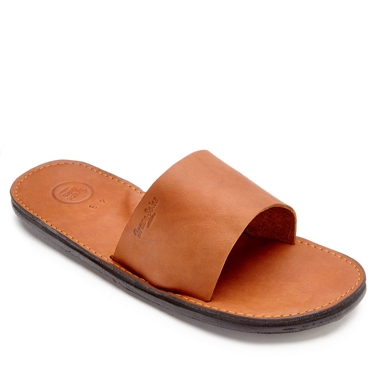 Antonio Men's Leather Slide sandal in brown with handmade leather footbed and recycled tire sole