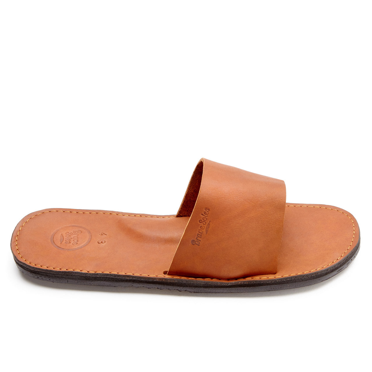 Antonio Men's Leather Slide sandal in tan with handmade leather footbed and recycled tire sole, comfortable and durable design