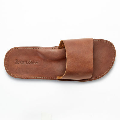 Antonio Men's Leather Slide sandal made from upcycled leather with durable recycled tire sole and handmade leather footbed