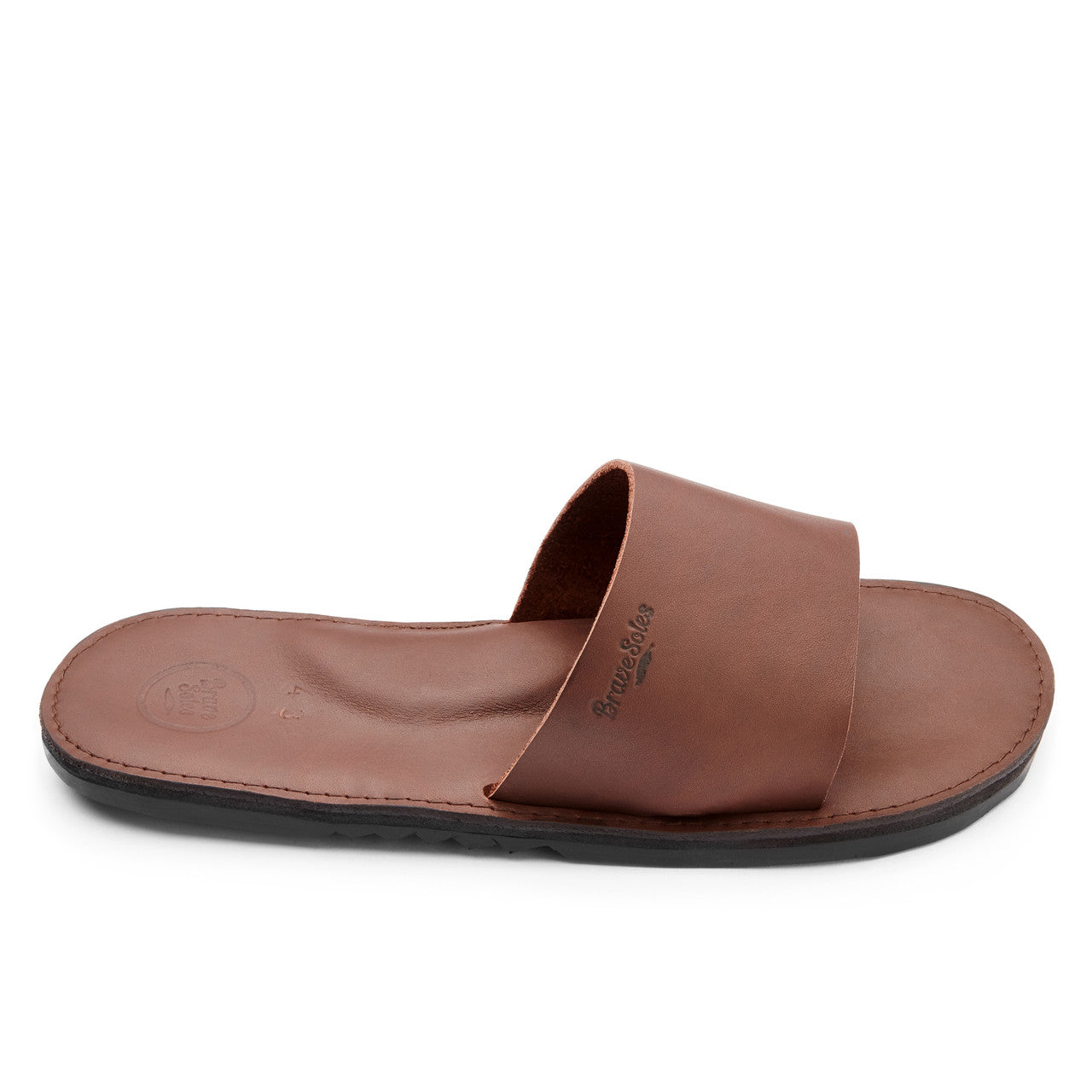 Antonio Men's Leather Slide sandal in brown with handmade leather footbed and recycled tire sole