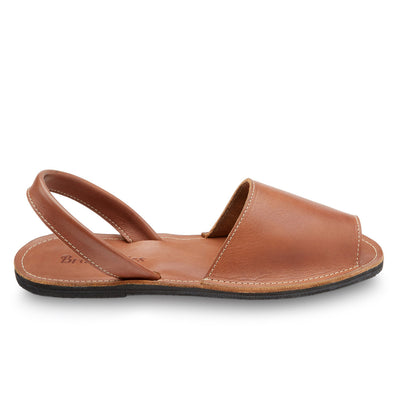 The Avarca Slide Sandal in brown leather with ankle strap and upcycled tire sole