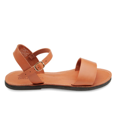 Aventura leather walking sandal with ankle strap, hand-cut upcycled tire sole, and cushy foam mid-sole for comfort and support