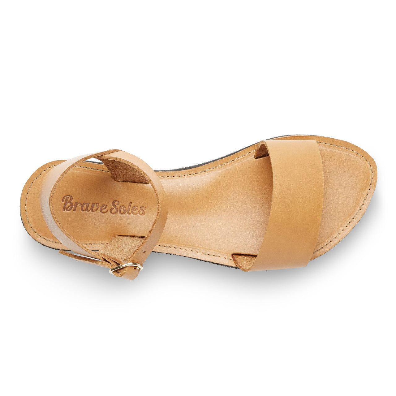Aventura Leather Walking Sandal handcrafted tan leather with arch support and upcycled tire sole