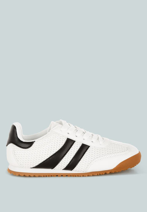 Blaster Casual Sneakers white mesh lace-up sneakers with black stripes and gum anti-skid sole