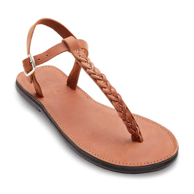 Bonita Roman Style Sandal in tan leather with braided strap and upcycled tire sole