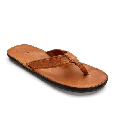 The Padre men's leather flip flop with handcrafted tire sole and cushioned leather footbed for all-day comfort and durability