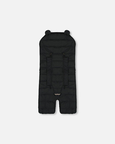 Snuggly Wrap Black padded baby wrap for car seat and stroller with animal ears and front pocket