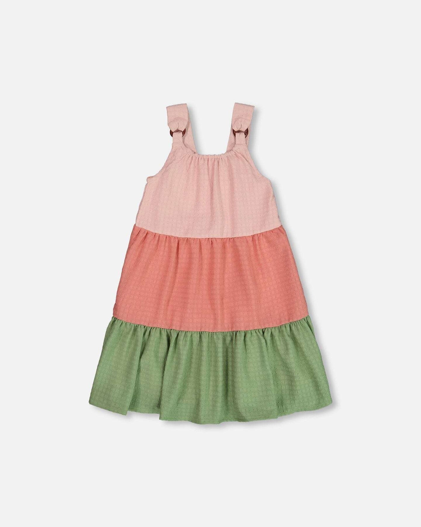 Tiered Color Block Peasant Dress Peach Pink And Green-0