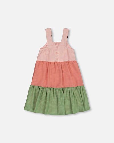 Tiered Color Block Peasant Dress Peach Pink And Green-4