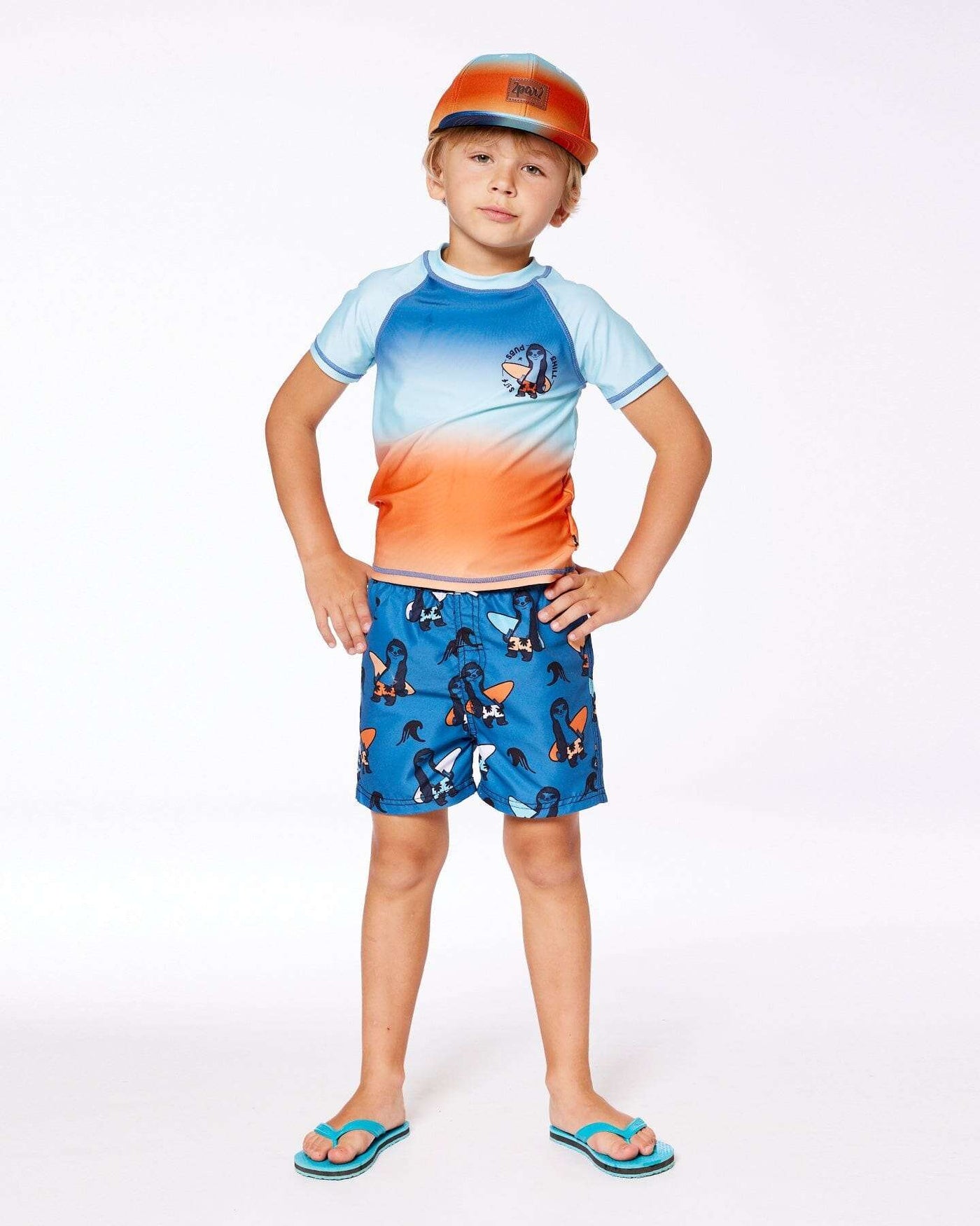 Short Sleeve Rashguard Navy Blue, Turquoise, And Orange-2