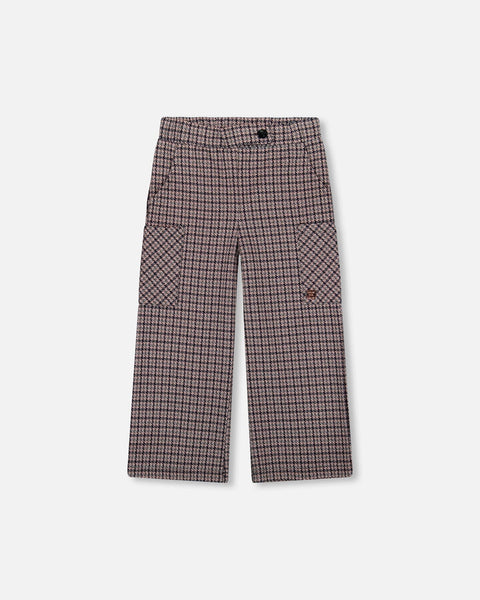 Jacquard knit flare pants with houndstooth pattern and cargo pockets in a high-waist retro style