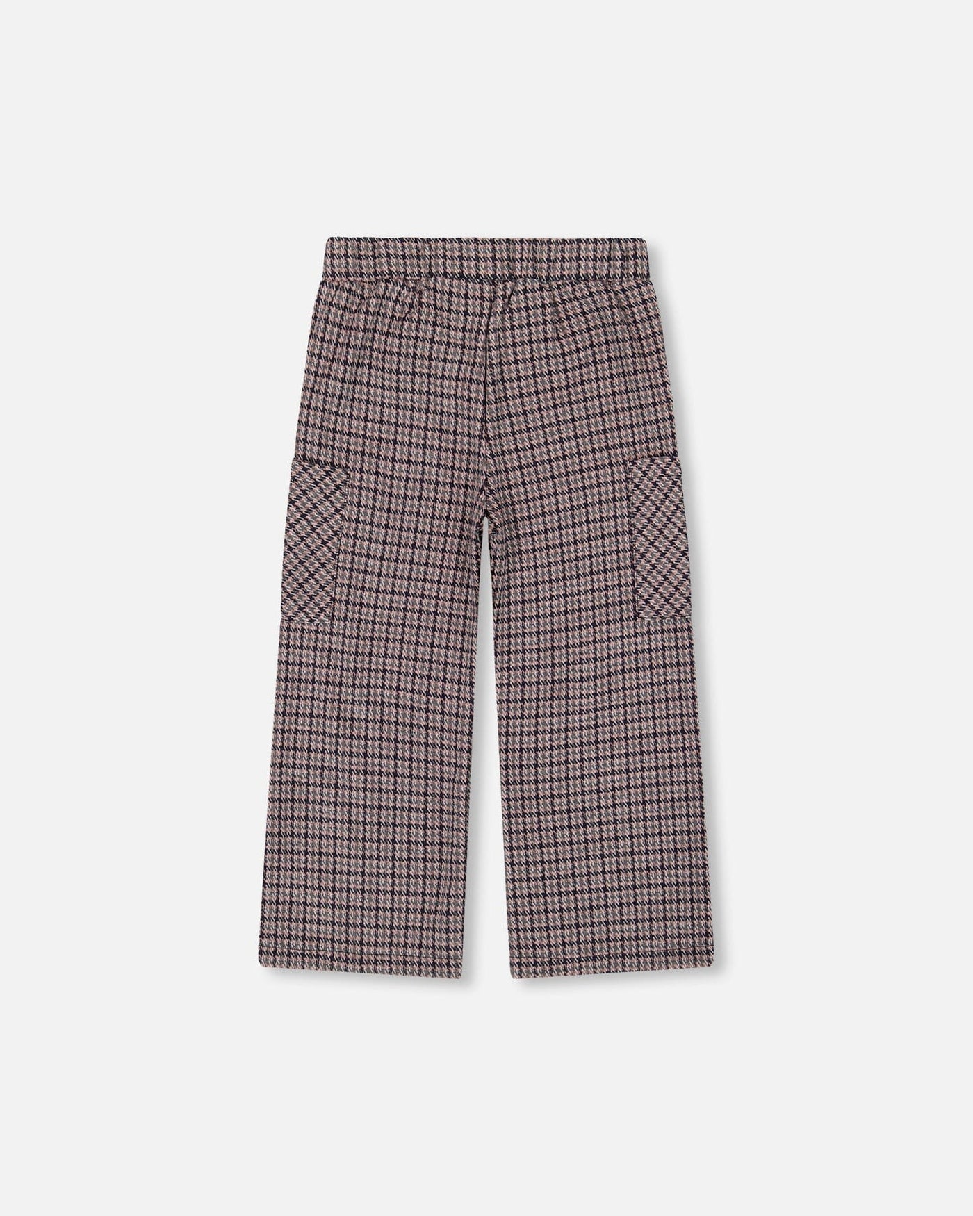 Jacquard knit flare pants with houndstooth pattern and cargo pockets for girls