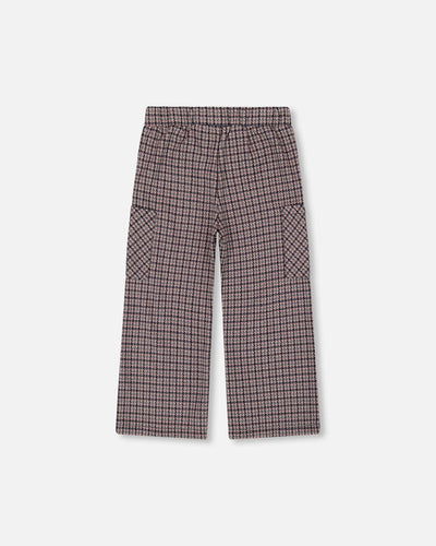 Jacquard knit flare pants with houndstooth pattern and cargo pockets for girls