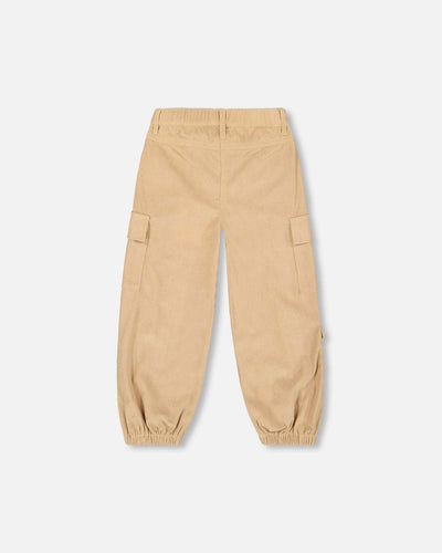Parachute corduroy pants in light pecan brown with cargo pockets and elastic waistband and cuffs