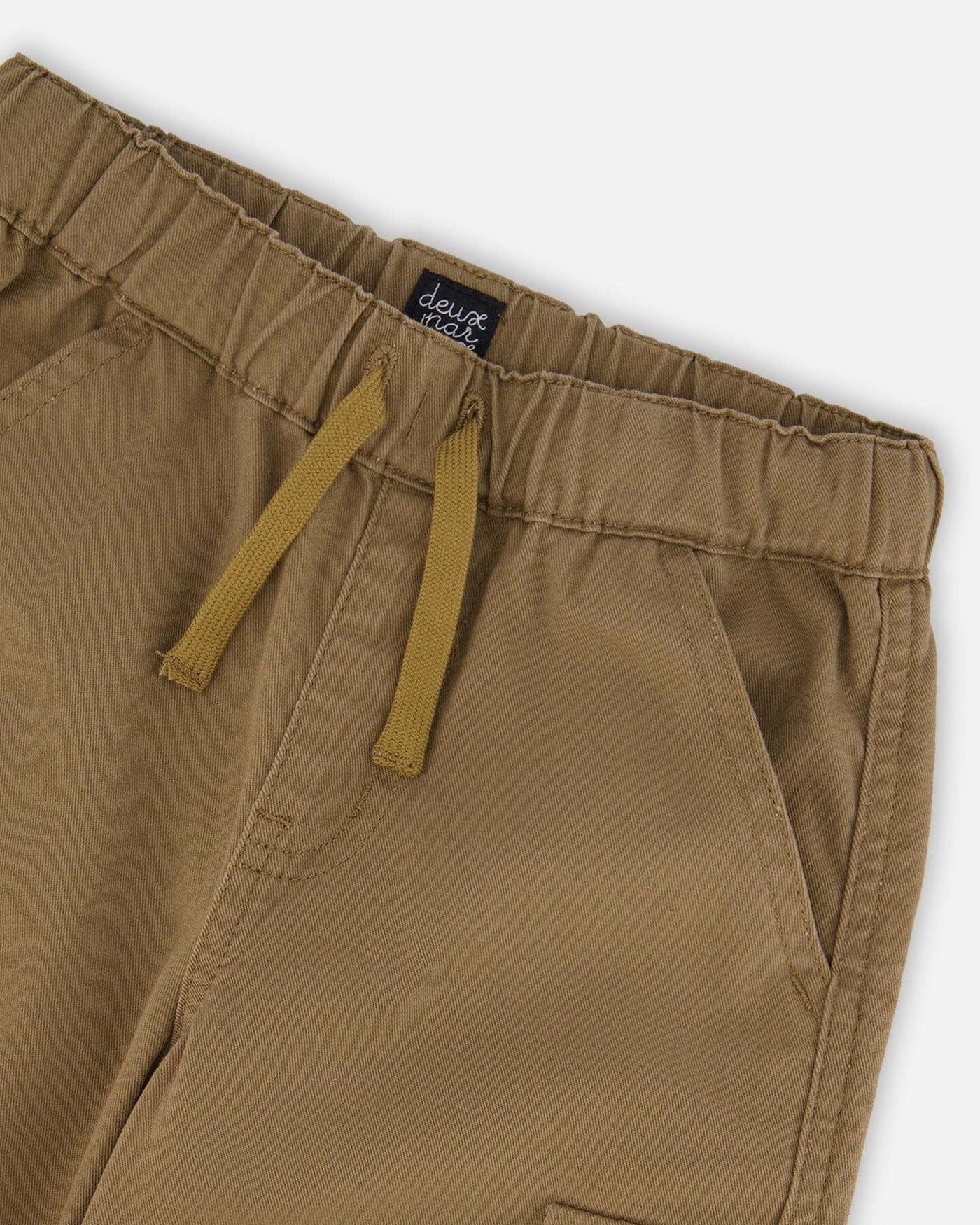 Twill Jogger Cargo Pants in taupe with drawstring waistband and slant front pockets
