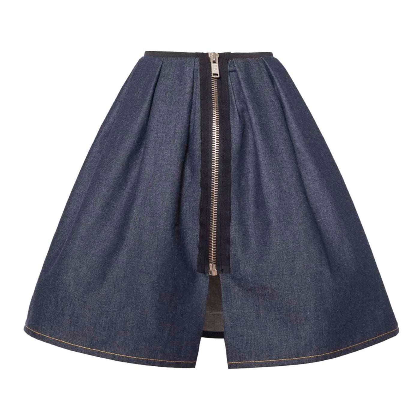Blue denim midi skirt for children with front zipper made from organic cotton
