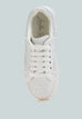 Top view of white Jitter Bug Rhinestones embellished chunky flatform sneaker with lace-up design