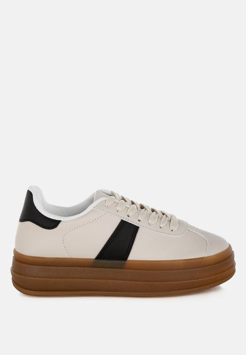 Knockout Faux Leather lace-up sneakers with chunky flatform sole and cushioned insole