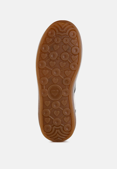 Sole of Knockout Faux Leather lace-up sneaker with heart-patterned tread and chunky flatform heel