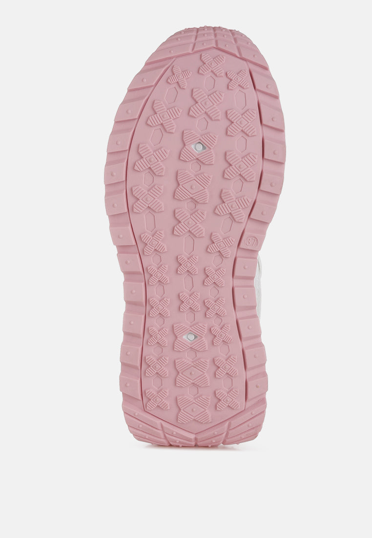 Pink anti skid TPR sole of Koters Print Embroidery metallic faux leather sneakers