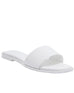 White Lucille flat sandal with wide single strap and memory foam padded insole